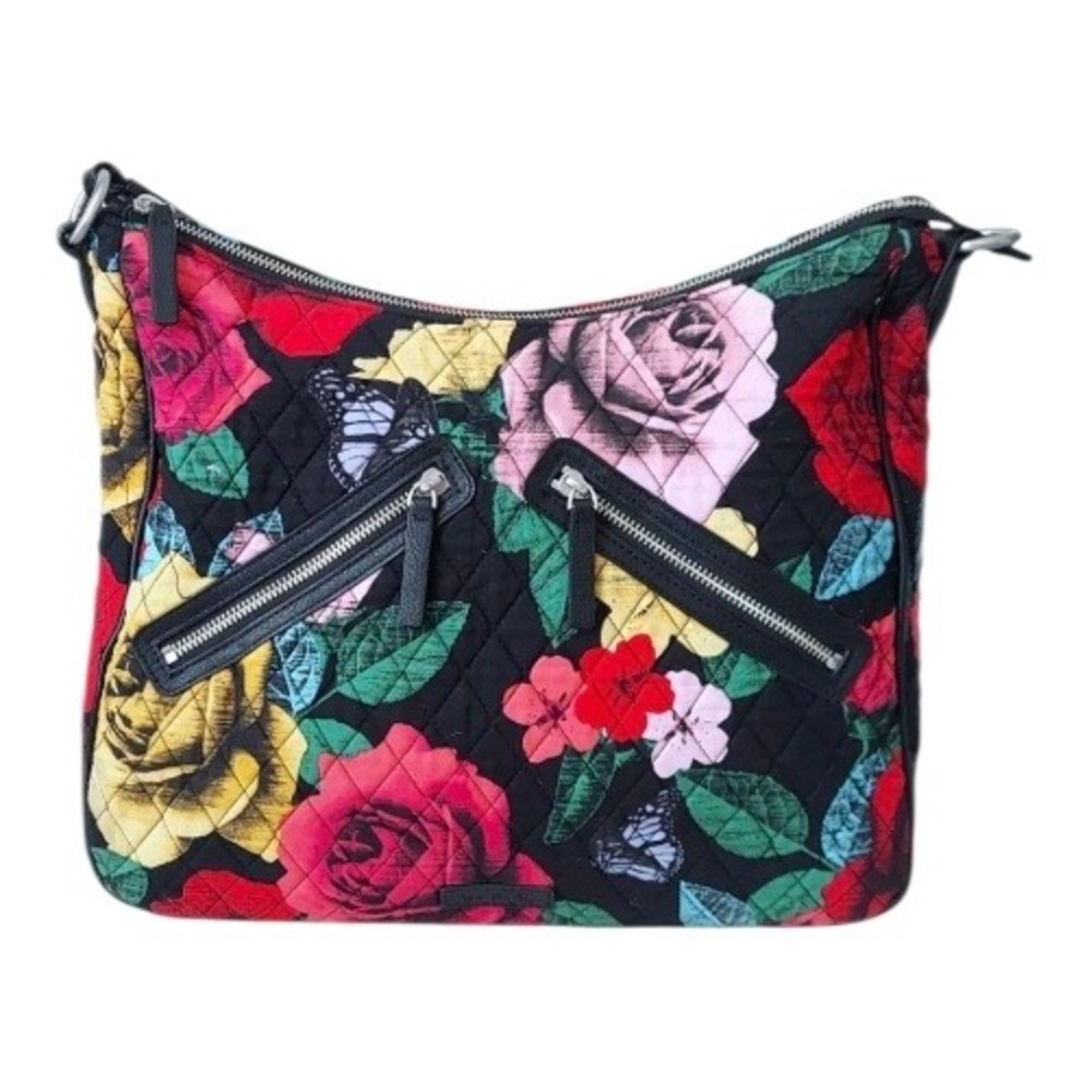 Vera Bradley Quilted Floral Butterfly Hobo Shoulder Bag Black Multicolor